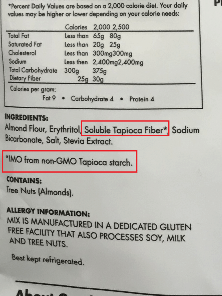 Low Carb Cookie Mix Nutrition Facts Soluble Tapioca Fiber IMO